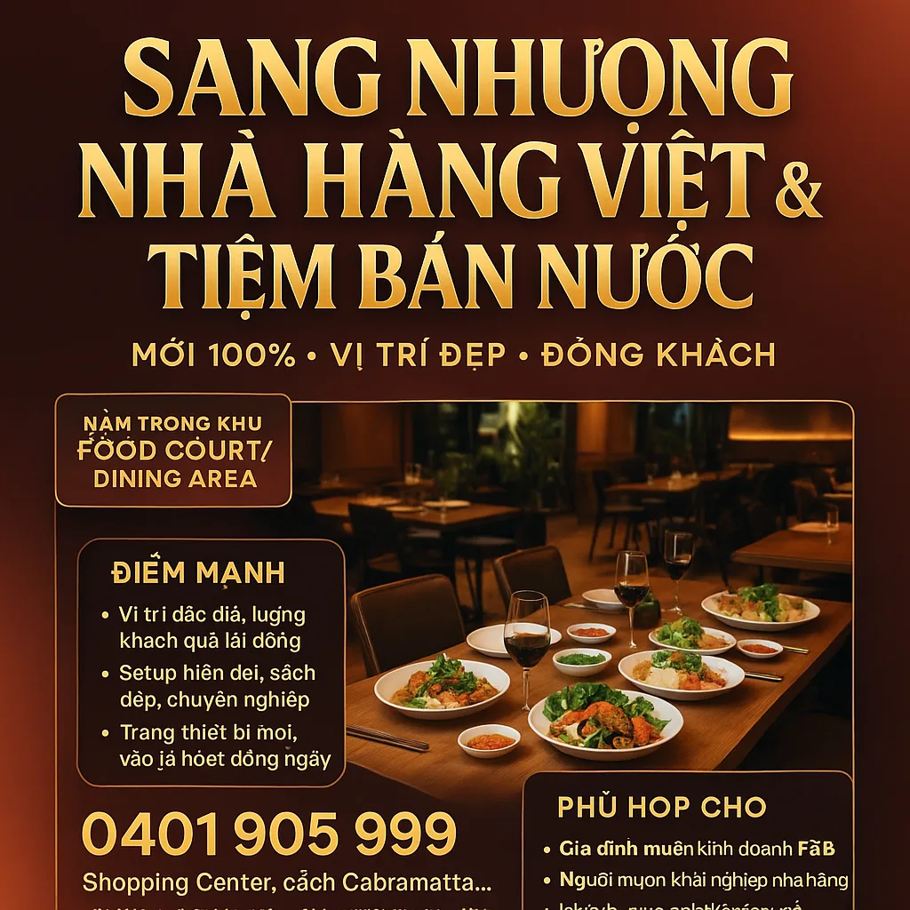 SANG NHƯỢNG NHÀ HÀNG VIỆT NAM & TIỆM BÁN NƯỚC – VỊ TRÍ ĐẸP
