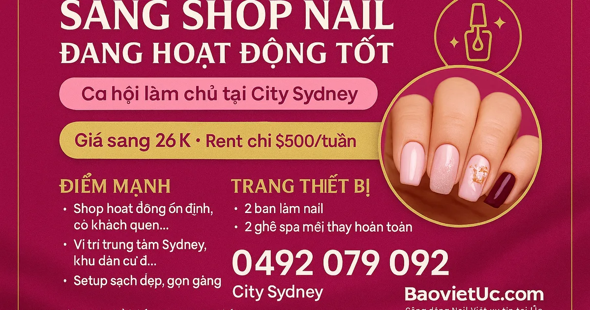 CẦN SANG SHOP NAIL ĐANG HOẠT ĐỘNG TỐT – CITY SYDNEY