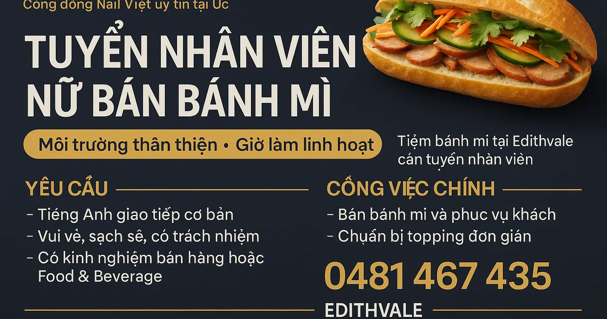 TUYỂN NHÂN VIÊN NỮ BÁN BÁNH MÌ – EDITHVALE