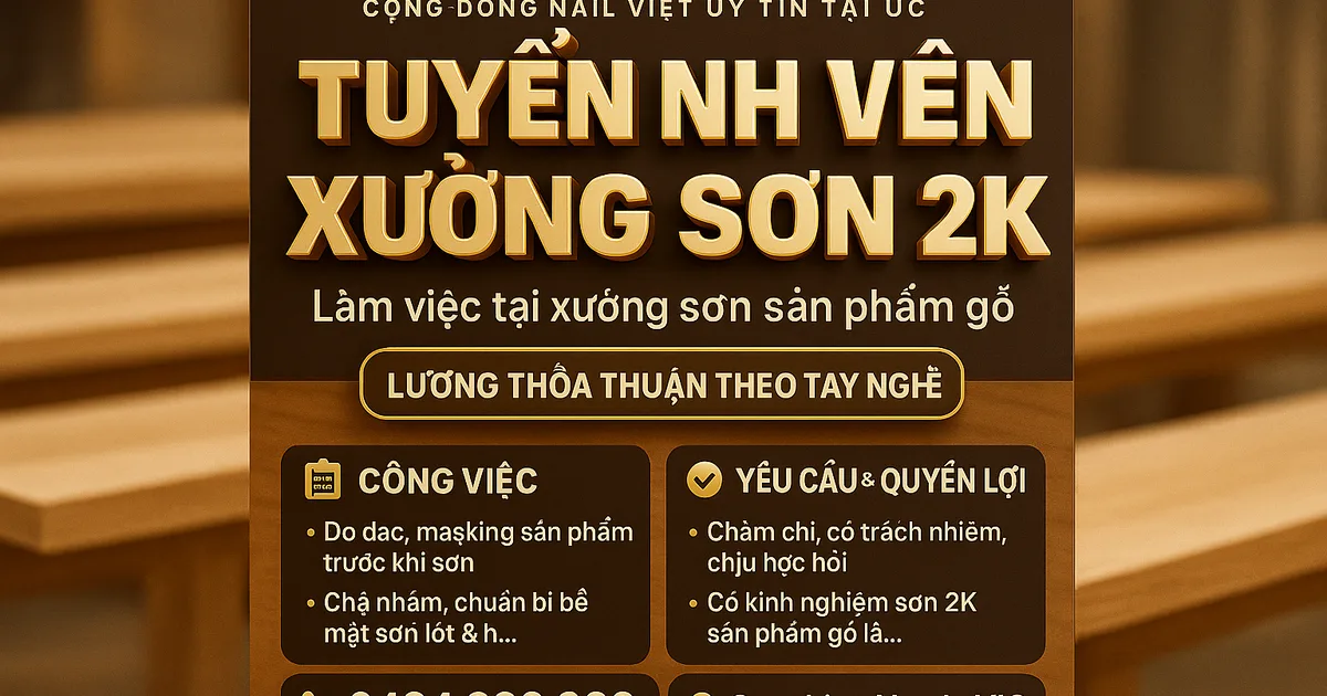 TUYỂN NHÂN VIÊN XƯỞNG SƠN 2K – SUNSHINE NORTH, VIC