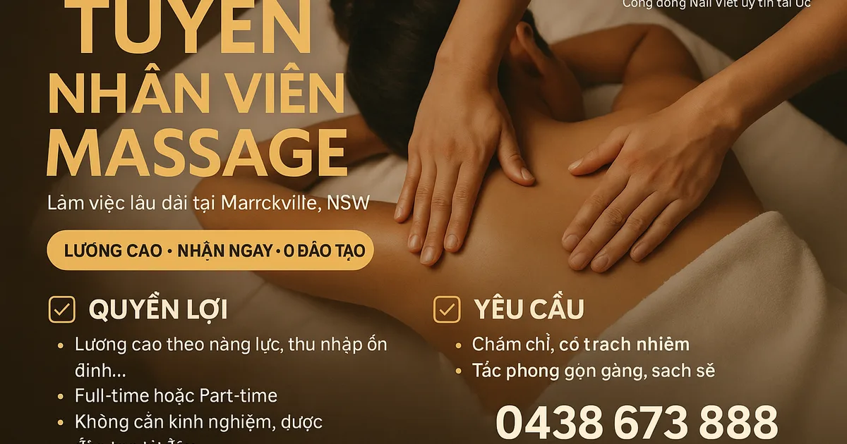 TUYỂN NHÂN VIÊN MASSAGE – MARRICKVILLE, NSW