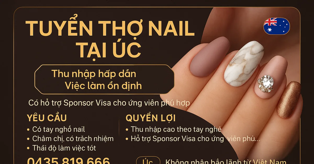TUYỂN THỢ NAIL – CÓ HỖ TRỢ SPONSOR VISA 🇦🇺