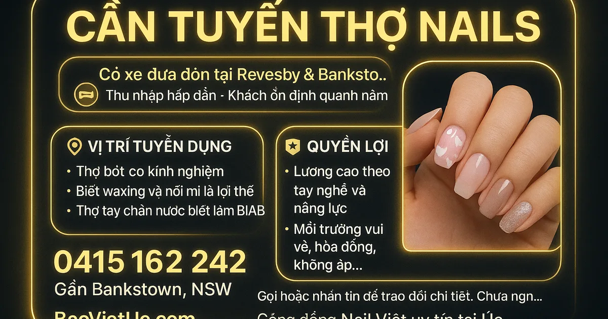 CẦN TUYỂN THỢ NAILS – THU NHẬP HẤP DẪN