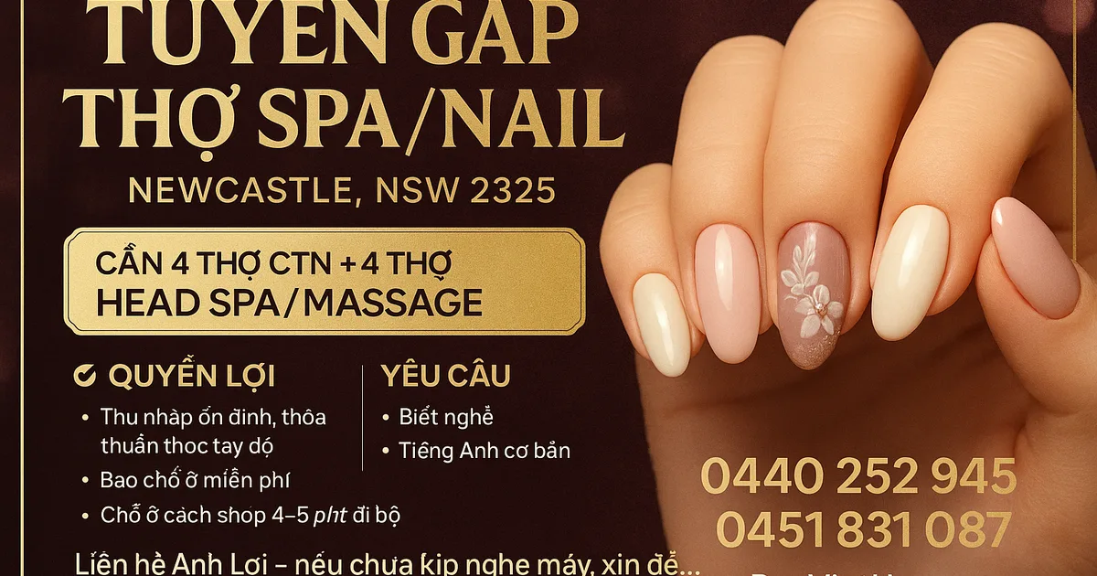 TUYỂN GẤP THỢ SPA/NAIL – NEWCASTLE, NSW 2325
