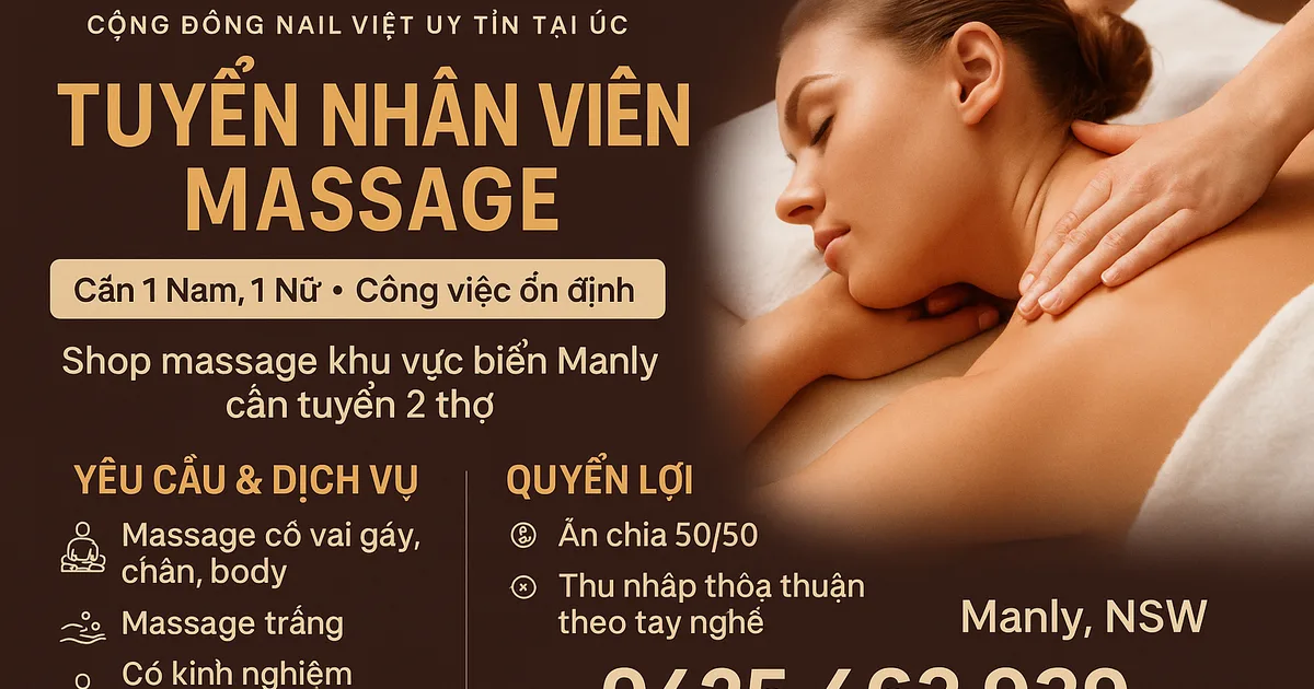 TUYỂN NHÂN VIÊN MASSAGE – MANLY, NSW